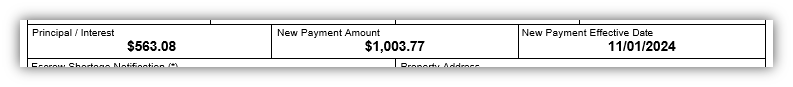 new payment amount and new payment effective date