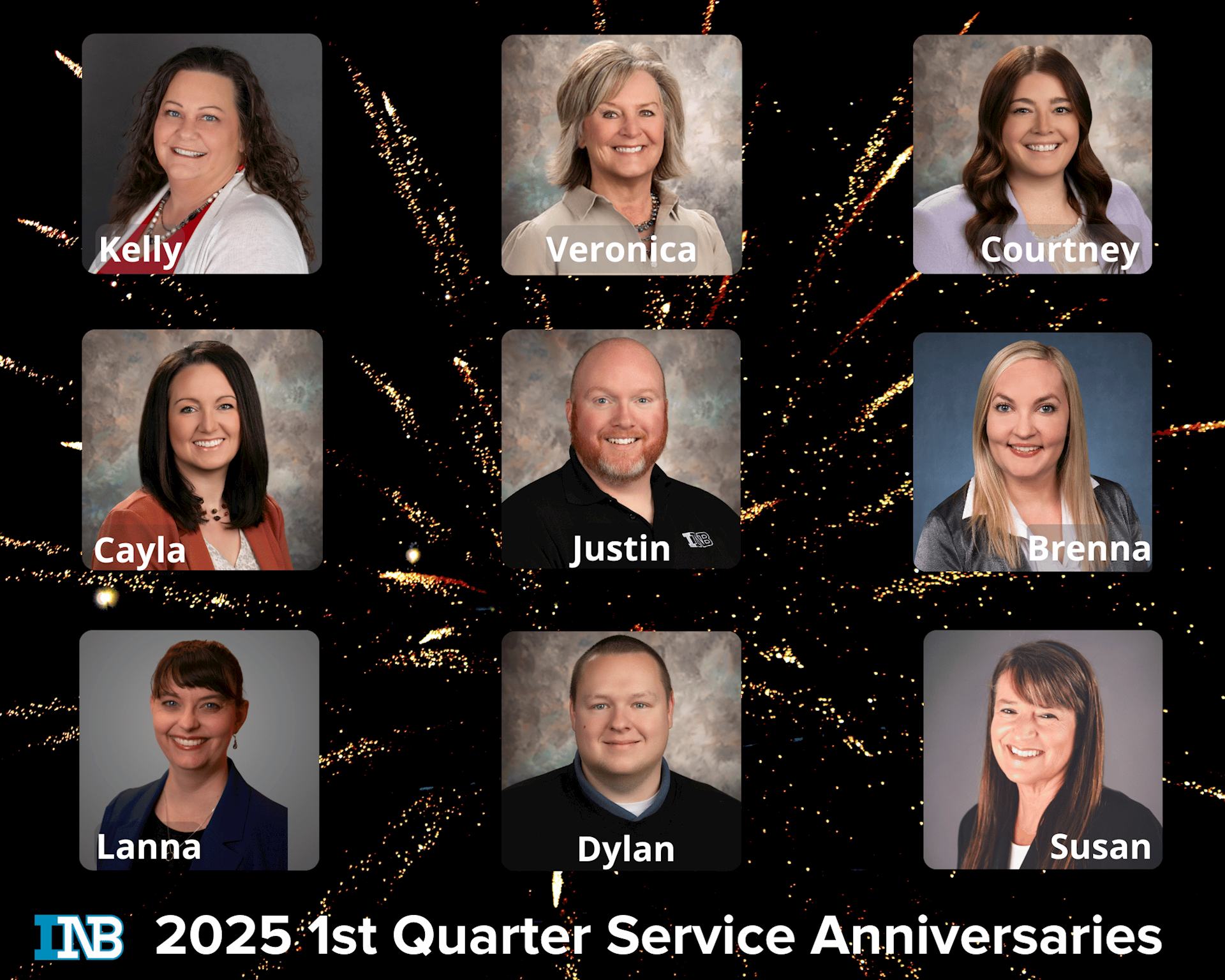 9 employees celebrating service anniversaries