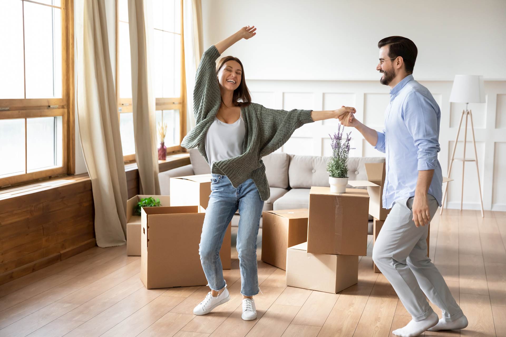 Couple dancing on move in day